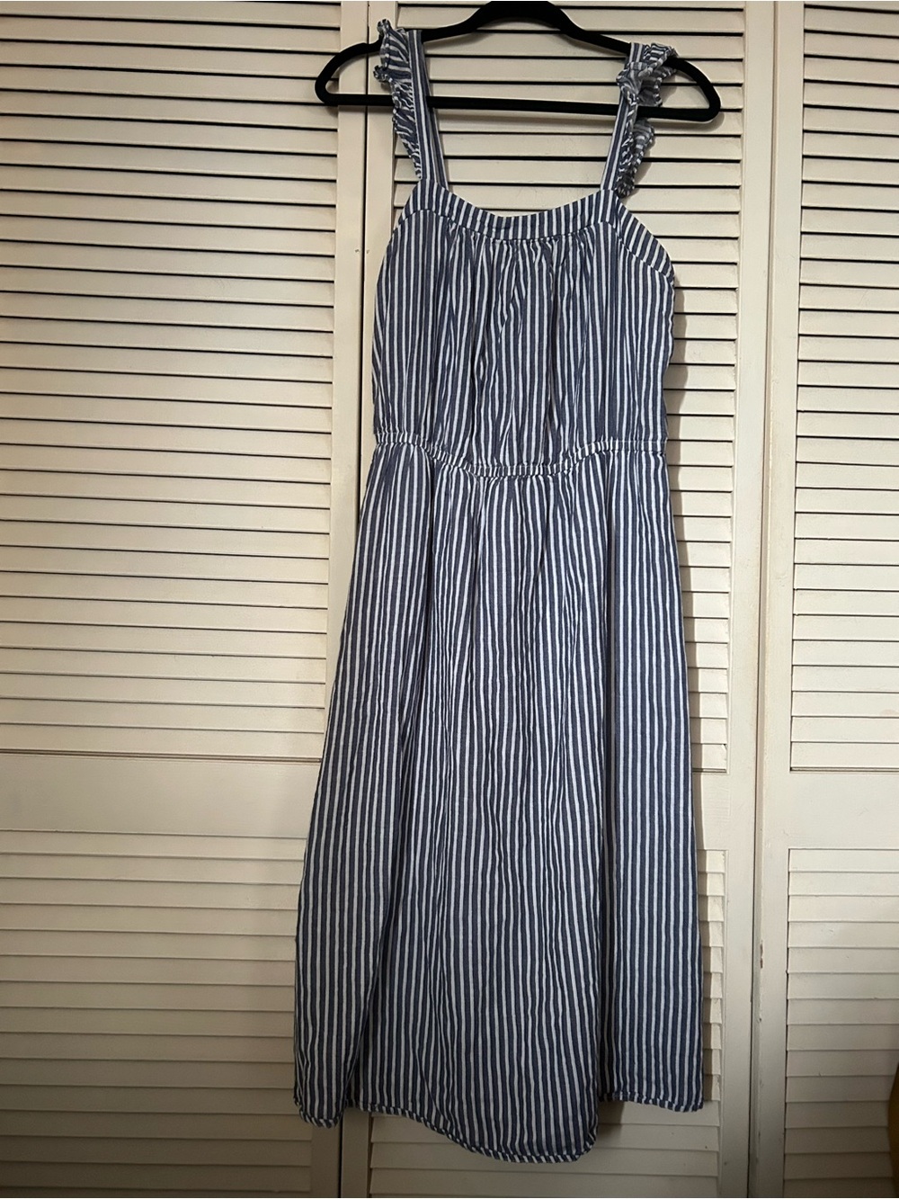 Old Navy Blue and White Striped Midi Dress with Ruffled Straps